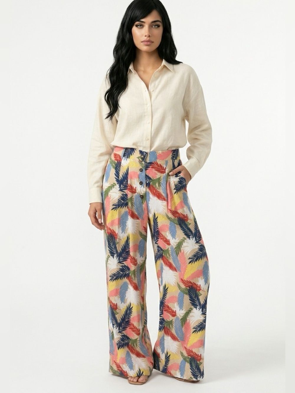 LOVE + HARMONY | Wide Leg Tropical Print Pants Multicolor Women’s Size Medium